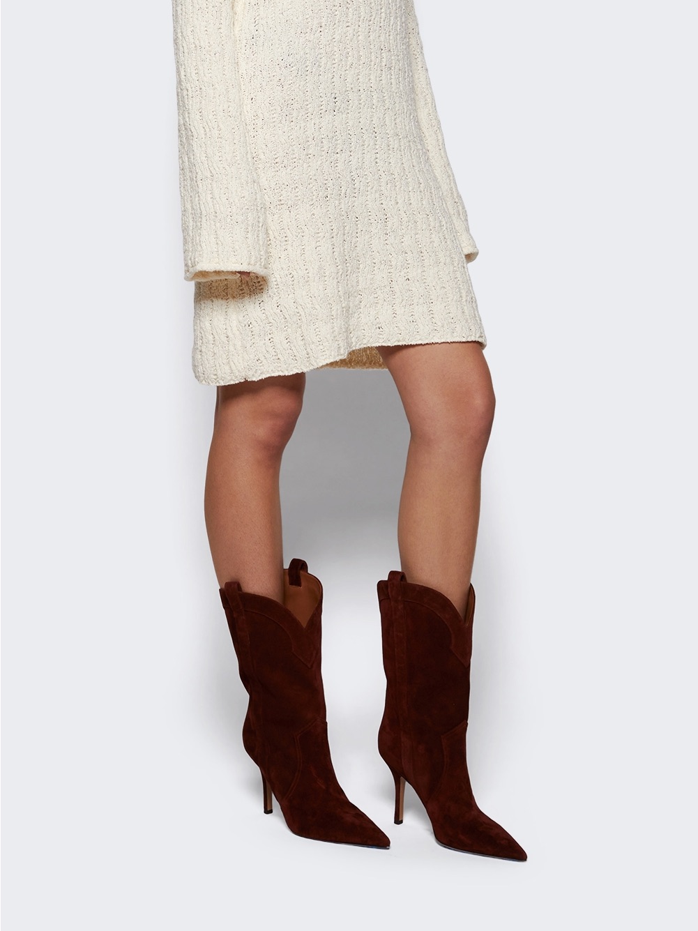 Paris Texas Paloma Mid Calf Boot 95 Mm Mogano Brown Pointed Toe Heeled Boots